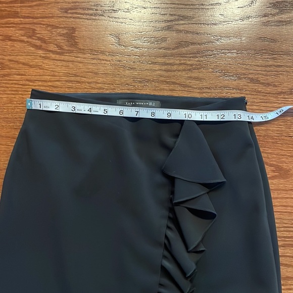 ZARA open slit ruffle front midi pencil skirt side zipper black NWOT size Small - Picture 9 of 11
